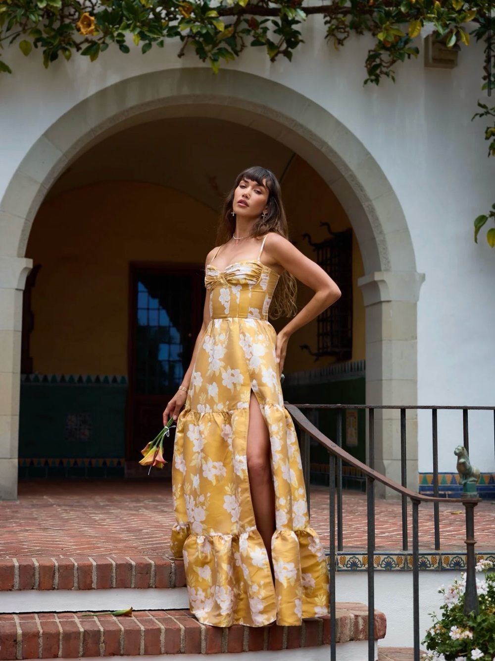 V Chapman Lucetta Dress in Gold Baroque Floral